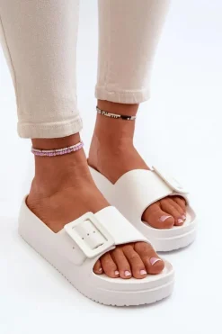 Sale Big Star Shoes Damskie Piankowe Klapki Na Platformie Z Klamrą Big Star NN274A661 Białe Biały