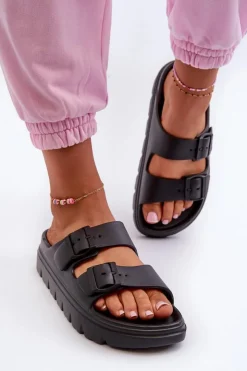 Discount Evento Damskie Piankowe Klapki Na Platformie Czarne Melorea Czarny