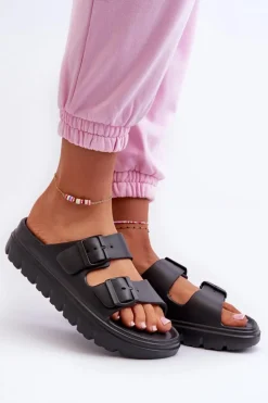 Discount Evento Damskie Piankowe Klapki Na Platformie Czarne Melorea Czarny