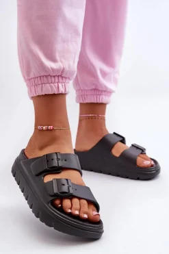 Discount Evento Damskie Piankowe Klapki Na Platformie Czarne Melorea Czarny