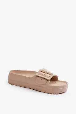 Big Star Shoes Klapki Damskie Big Star|Klapki Basenowe*Damskie Piankowe Klapki Na Platformie Z Klamrą Big Star NN274A666 Beżowe Beżowy