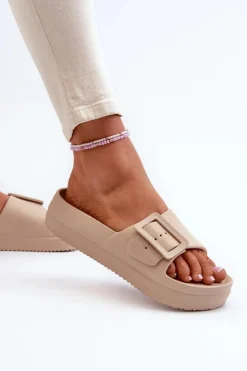 Big Star Shoes Klapki Damskie Big Star|Klapki Basenowe*Damskie Piankowe Klapki Na Platformie Z Klamrą Big Star NN274A666 Beżowe Beżowy