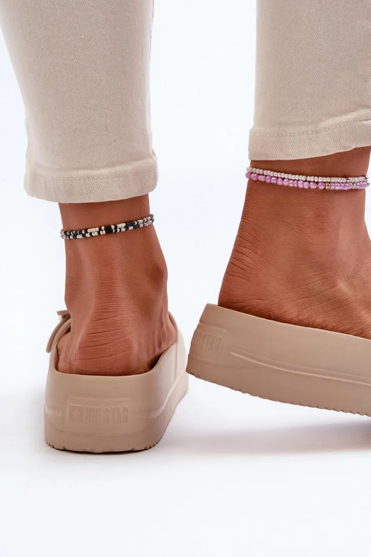 Big Star Shoes Klapki Damskie Big Star|Klapki Basenowe*Damskie Piankowe Klapki Na Platformie Z Klamrą Big Star NN274A666 Beżowe Beżowy