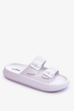 Outlet Boto Damskie Piankowe Klapki Z Paskami Białe Sharmen