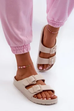 Online Evento Damskie Piankowe Klapki Z Klamrami Beżowe Luciene