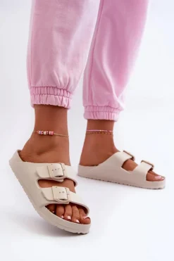 Online Evento Damskie Piankowe Klapki Z Klamrami Beżowe Luciene