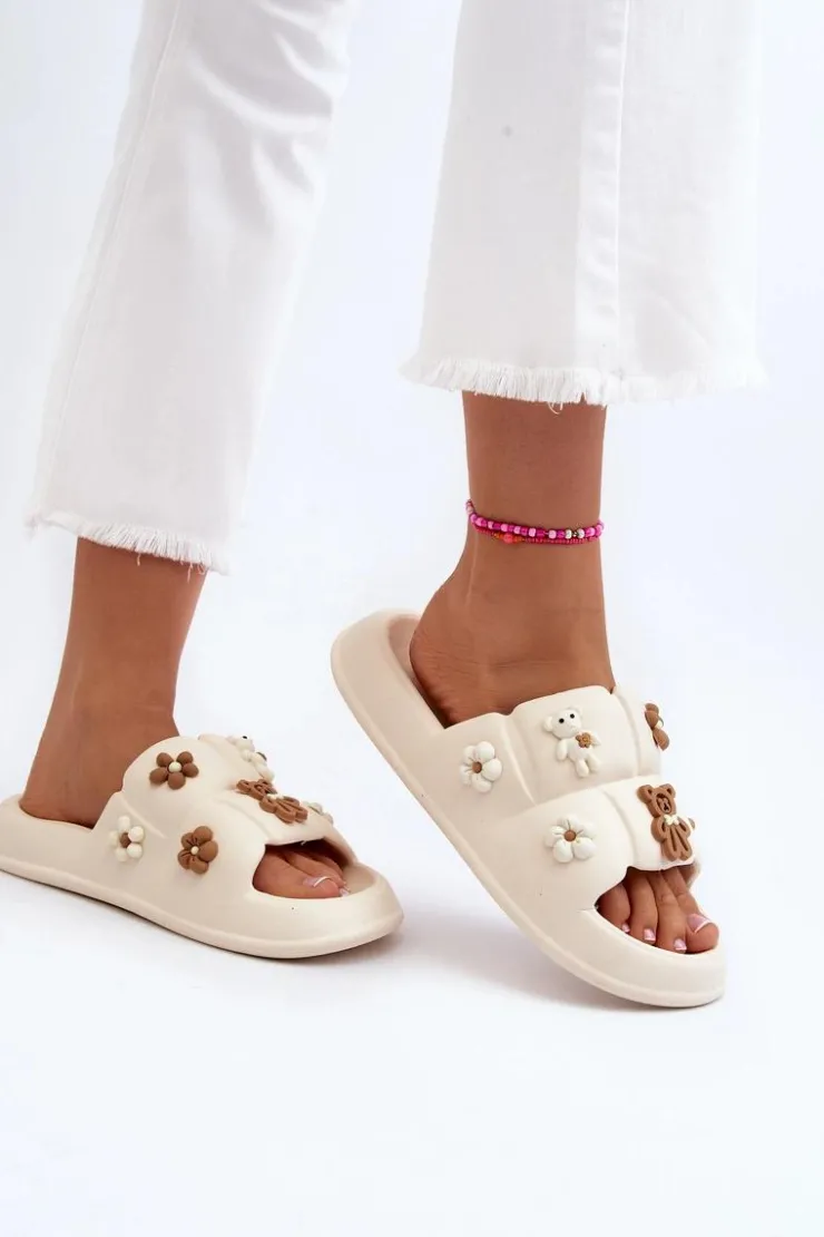 Sale Boto Damskie Piankowe Klapki Z Ozdobami Beżowe Cambrina Beżowy