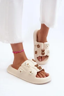 Sale Boto Damskie Piankowe Klapki Z Ozdobami Beżowe Cambrina Beżowy