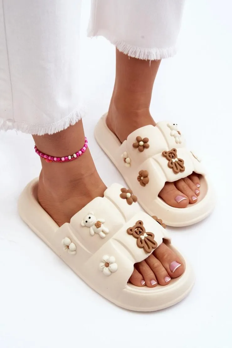 Sale Boto Damskie Piankowe Klapki Z Ozdobami Beżowe Cambrina Beżowy