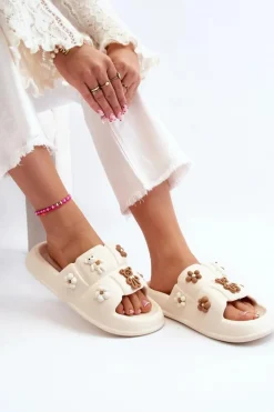 Sale Boto Damskie Piankowe Klapki Z Ozdobami Beżowe Cambrina Beżowy