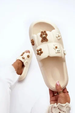 Sale Boto Damskie Piankowe Klapki Z Ozdobami Beżowe Cambrina Beżowy