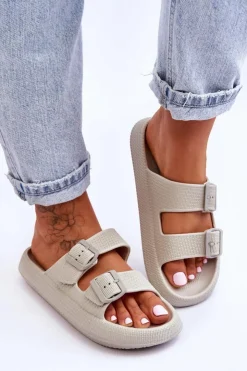 Sale Boto Damskie Piankowe Klapki Z Paskami Jasnoszare Sharmen