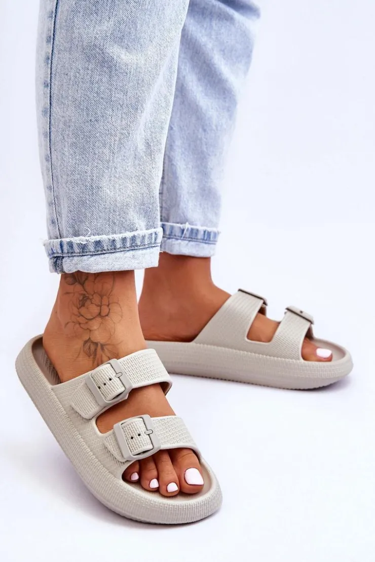 Sale Boto Damskie Piankowe Klapki Z Paskami Jasnoszare Sharmen