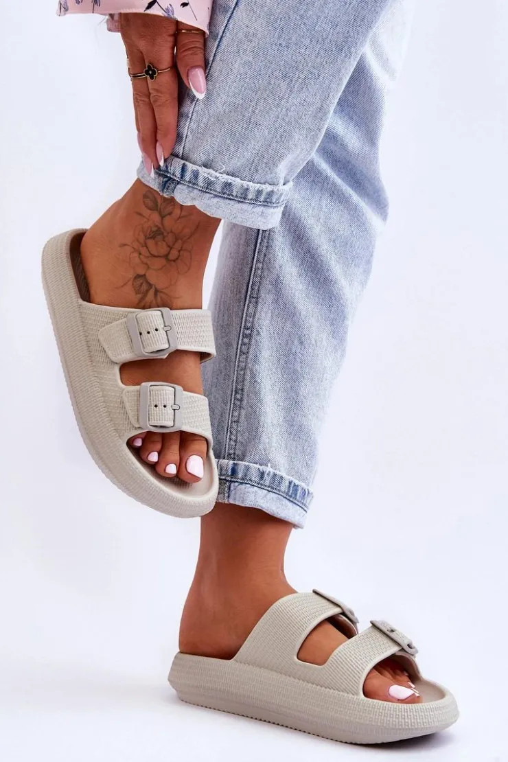 Sale Boto Damskie Piankowe Klapki Z Paskami Jasnoszare Sharmen