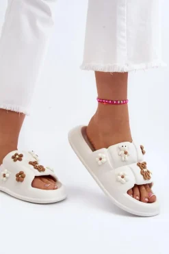 Outlet Boto Damskie Piankowe Klapki Z Ozdobami Białe Cambrina