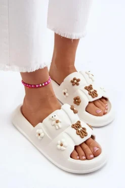 Outlet Boto Damskie Piankowe Klapki Z Ozdobami Białe Cambrina