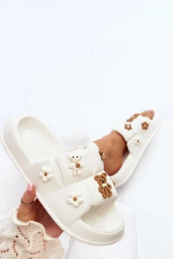 Outlet Boto Damskie Piankowe Klapki Z Ozdobami Białe Cambrina