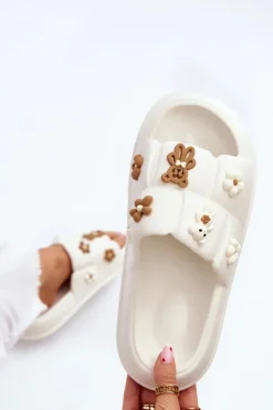 Outlet Boto Damskie Piankowe Klapki Z Ozdobami Białe Cambrina