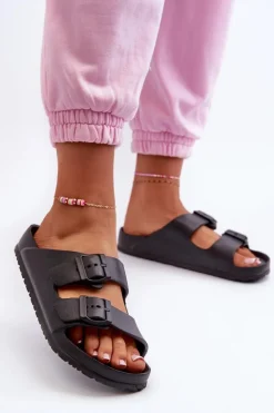 Damskie Evento Damskie Piankowe Klapki Z Klamrami Czarne Luciene