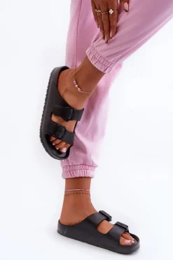 Damskie Evento Damskie Piankowe Klapki Z Klamrami Czarne Luciene