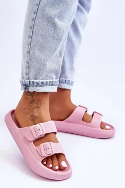 Damskie Boto Damskie Piankowe Klapki Z Paskami Różowe Sharmen