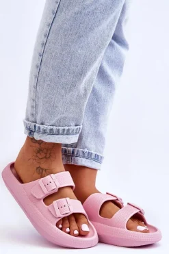 Damskie Boto Damskie Piankowe Klapki Z Paskami Różowe Sharmen