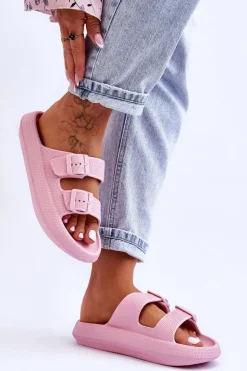 Damskie Boto Damskie Piankowe Klapki Z Paskami Różowe Sharmen