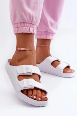 Damskie Evento Damskie Piankowe Klapki Z Klamrami Białe Luciene