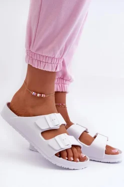 Damskie Evento Damskie Piankowe Klapki Z Klamrami Białe Luciene