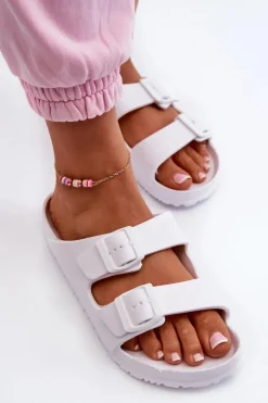 Damskie Evento Damskie Piankowe Klapki Z Klamrami Białe Luciene