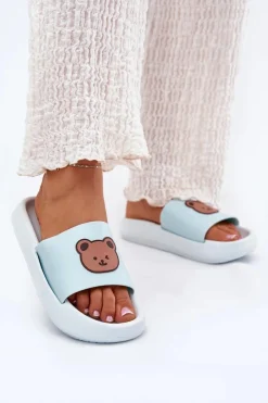 Damskie Boto Damskie Piankowe Klapki Z Misiem Niebieskie Lalon