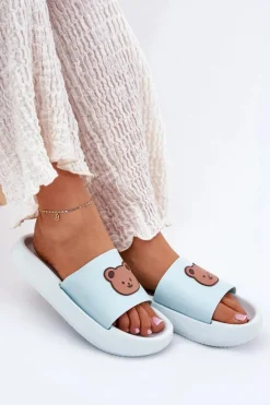 Damskie Boto Damskie Piankowe Klapki Z Misiem Niebieskie Lalon