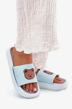 Damskie Boto Damskie Piankowe Klapki Z Misiem Niebieskie Lalon