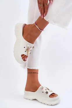 Boto Klapki Na Platformie|Klapki Damskie Klasyczne*Damskie Piankowe Klapki Z Ozdobami Białe Afariana