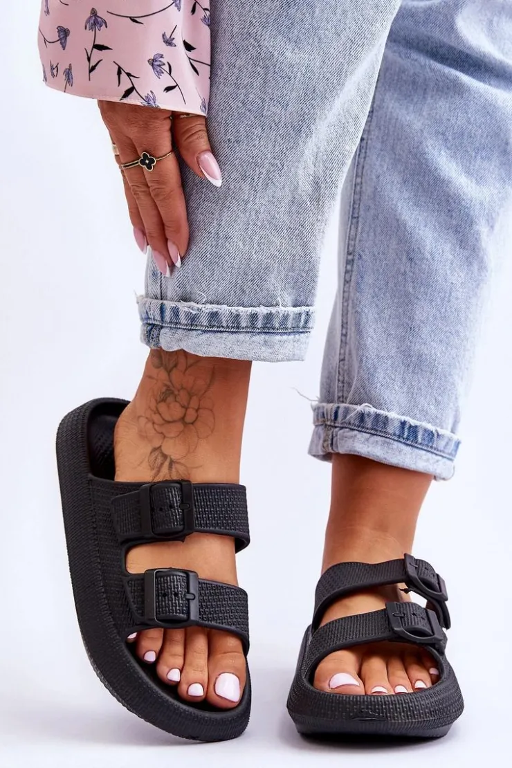 Boto Klapki Basenowe|Klapki Damskie Klasyczne*Damskie Piankowe Klapki Z Paskami Czarne Sharmen