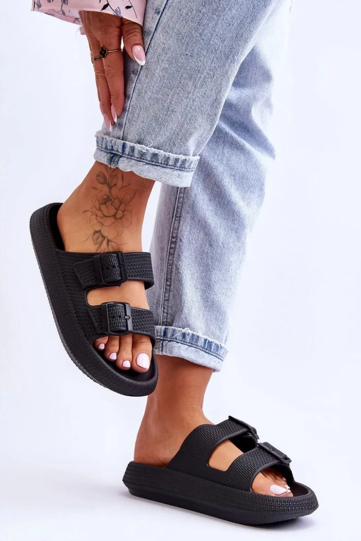 Boto Klapki Basenowe|Klapki Damskie Klasyczne*Damskie Piankowe Klapki Z Paskami Czarne Sharmen