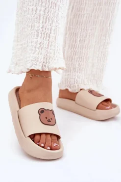 New Boto Damskie Piankowe Klapki Z Misiem Beżowe Lalon