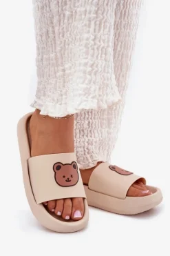 New Boto Damskie Piankowe Klapki Z Misiem Beżowe Lalon