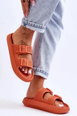 Damskie Boto Damskie Piankowe Klapki Z Paskami Pomarańczowe Sharmen