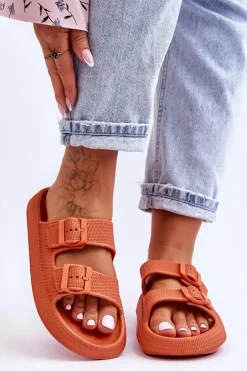 Damskie Boto Damskie Piankowe Klapki Z Paskami Pomarańczowe Sharmen