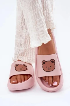 Hot Boto Damskie Piankowe Klapki Z Misiem Różowe Lalon