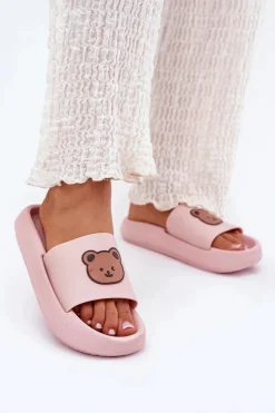 Hot Boto Damskie Piankowe Klapki Z Misiem Różowe Lalon