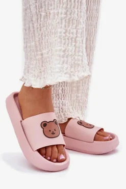 Hot Boto Damskie Piankowe Klapki Z Misiem Różowe Lalon