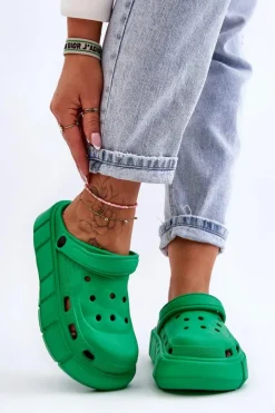 Boto Klapki Basenowe|Klapki Na Platformie*Damskie Piankowe Kroksy Na Platformie Zielone Beckett Zielony