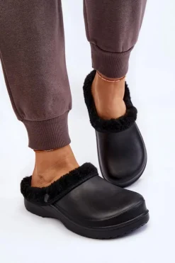 Damskie Boto Damskie Piankowe Ocieplane Klapki Kroksy Czarne Cova