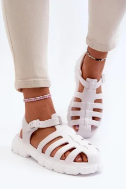 Boto Sandały Płaskie|Klapki Damskie Klasyczne*Damskie Piankowe Sandały Rzymianki Białe Gasaria Biały