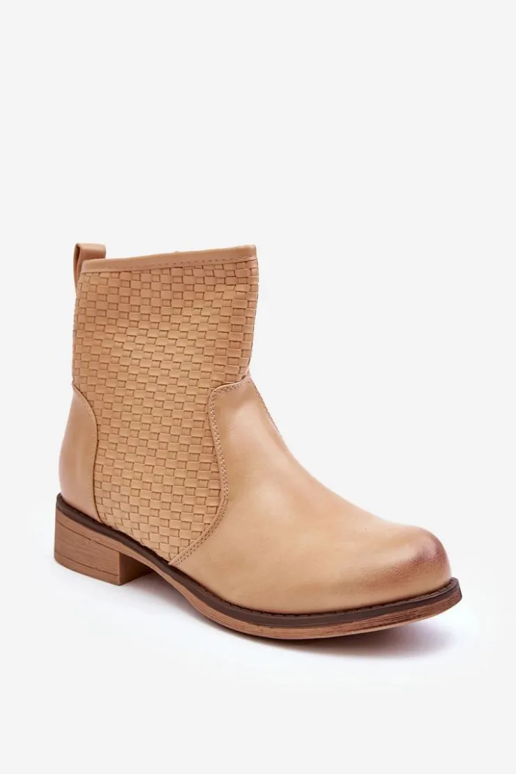 Boto Botki Wiosenne|Brązowe I Beżowe Botki*Damskie Plecione Botki Beżowe Chilly