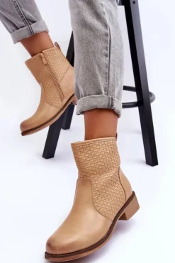 Boto Botki Wiosenne|Brązowe I Beżowe Botki*Damskie Plecione Botki Beżowe Chilly
