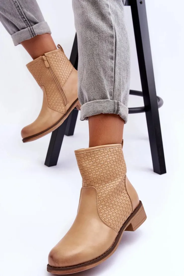 Boto Botki Wiosenne|Brązowe I Beżowe Botki*Damskie Plecione Botki Beżowe Chilly