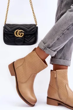 Boto Botki Wiosenne|Brązowe I Beżowe Botki*Damskie Plecione Botki Beżowe Chilly